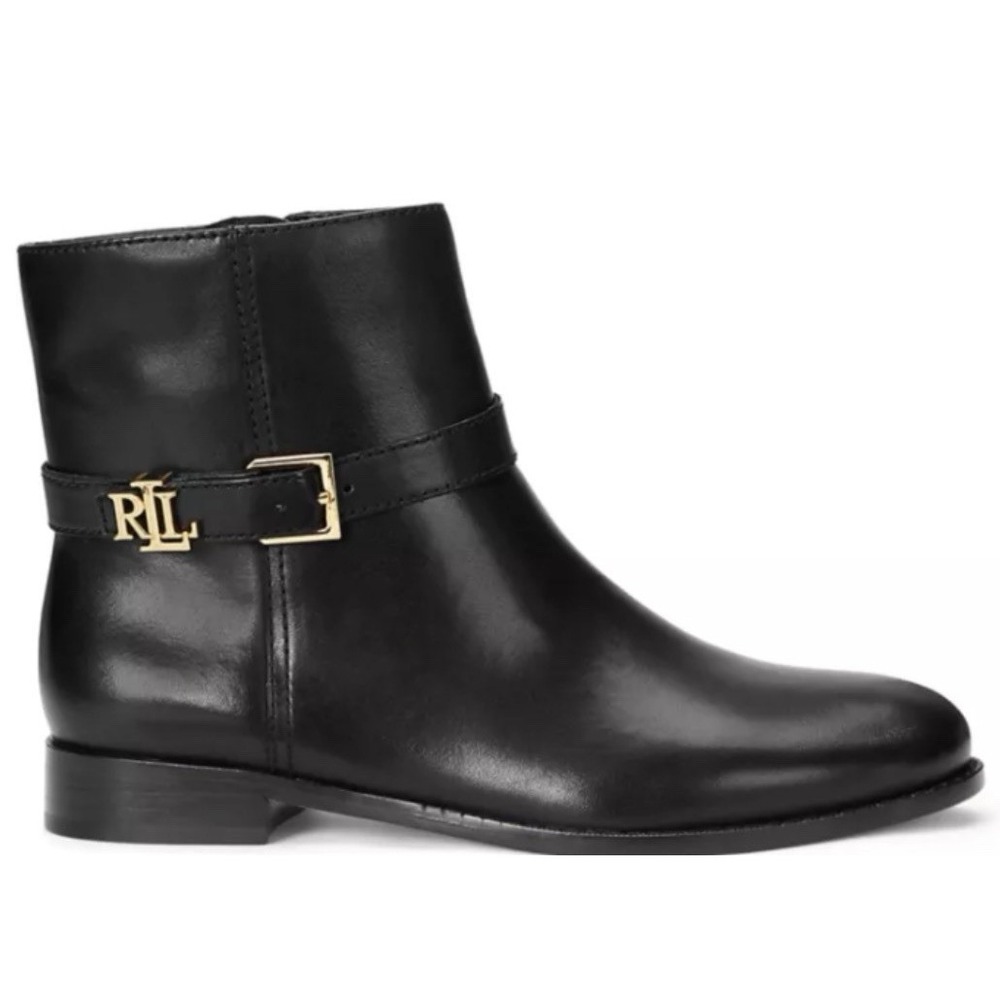 Lauren Ralph Lauren Women's Brooke Burnished Leather Bootie Size 6.5 Black